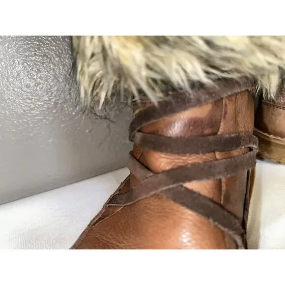Sorel Ahna Brown Leather Faux Furry Boots Size 8.5 - Picture 11 of 12